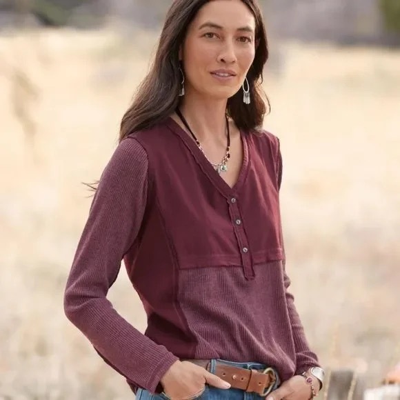 Sundance Tops - Sundance Waffle Knit Henley Thermal Tunic Long Sleeve Size Large 841